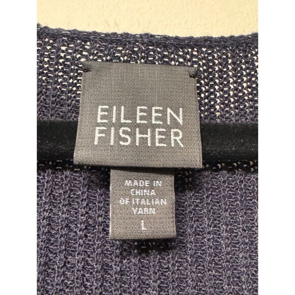 EILEEN FISHER Cotton/Viscose/Silk Blend V-Neck Open Knit Sweater, Sz L - Picture 7 of 9